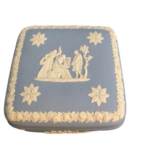 Vintage Wedgwood Blue Jasperware Trinket Box Square with Original Box